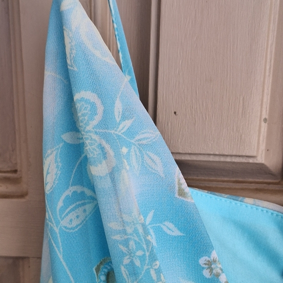 NewYork & Company Dress! Sz12 Sky Blue Ruched Wrap Bodice Spaghetti Strap - Picture 4 of 11